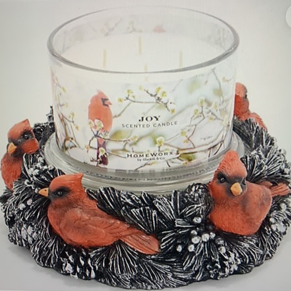 Homeworx Slatkin & Co Red Cardinal Pedestal with 18 oz Joy Candle/ New in Box - Picture 5 of 8